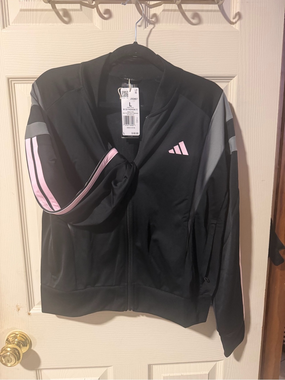 adidas Black Bomber Jacket with Pink & Gray Accents